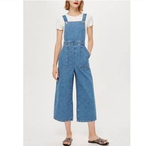 Topshop Moto Wide Leg Cropped Denim Overalls